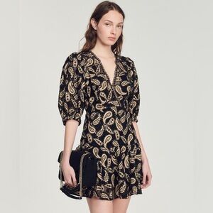 Sandro Guipure Paisley Print Mini Dress